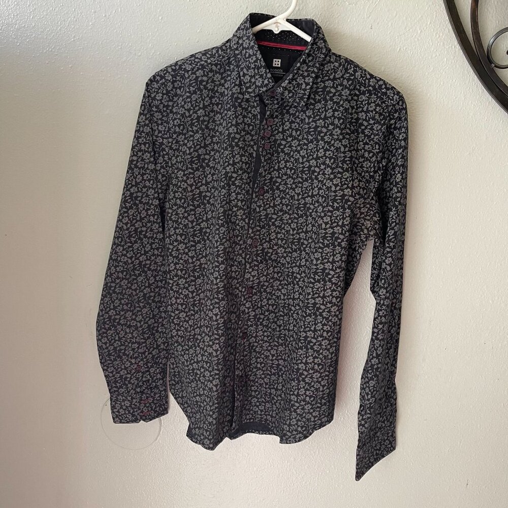 Men's Black Floral Button-Down Shirt